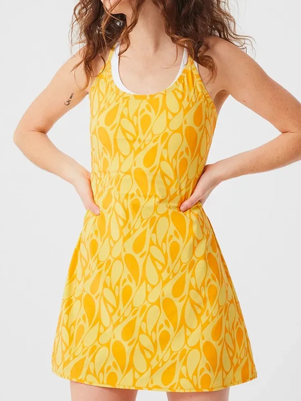 Outdoor Voices Exercise Dress Maize Mango Droplet Swirl Small Limited Edition